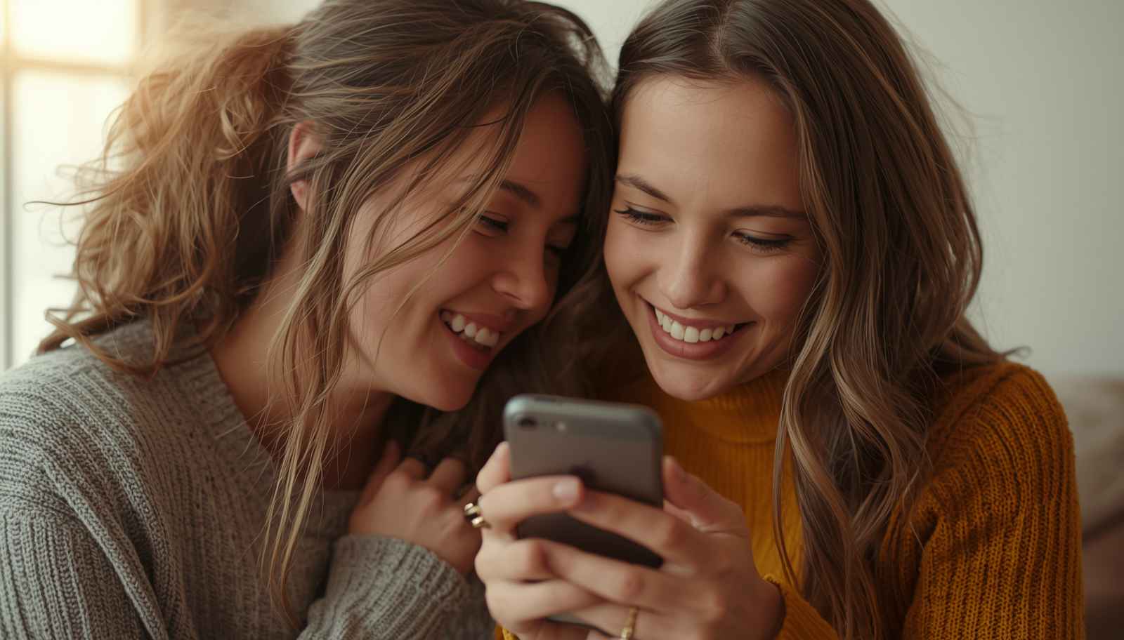 friends sharing happy blessings day messages on phone