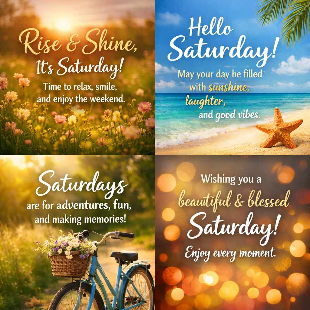 "Beautiful Saturday blessings" quote displayed over a warm golden sunrise